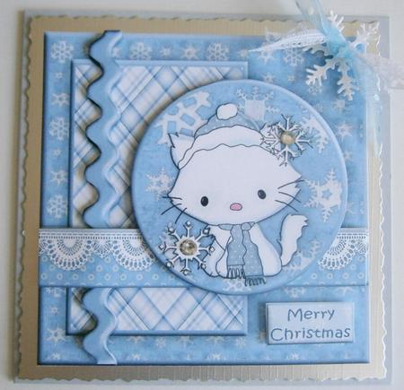 Snow Kitty Square Card Topper by Davina Rundle