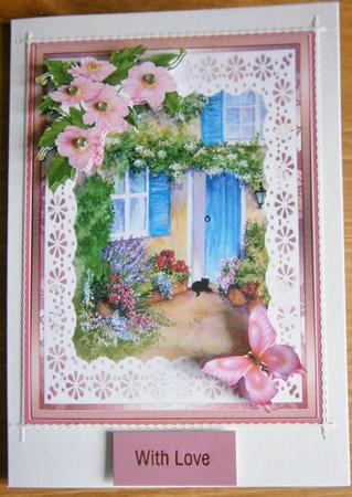 Cottage Garden with Black Cat and Butterflies Decoupage by Davina Rundle