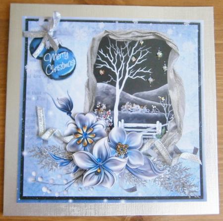 Winter Flowers & Night Snow Scene on Blue by Davina Rundle