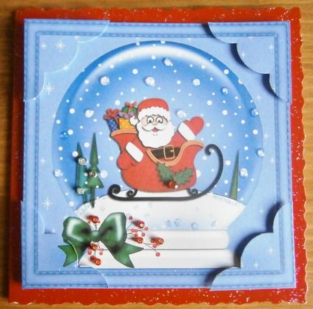 8 x 8 Xmas Santa N Sleigh Snowglobe Scalloped Corner by Davina Rundle