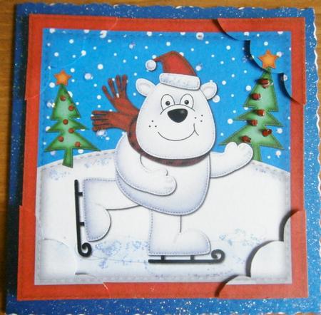 8 x 8 Xmas Skating Ben Polar Bear Scalloped Corner Topper by Davina Rundle
