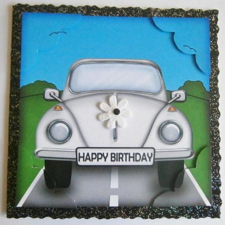 8 x 8 Fun Beetle Car Scalloped Corner Topper by Davina Rundle