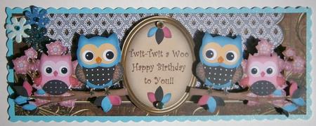 Pink Blue Owls Twittwitawoo Birthday Large Dl Card Kit by Davina Rundle