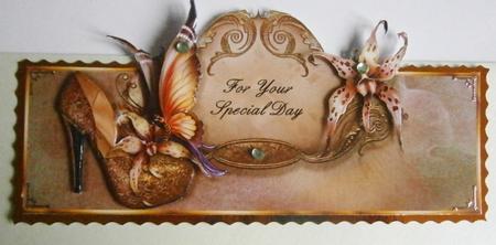 Orchid Shoe and Butterfly Over the Top Large Card by Davina Rundle