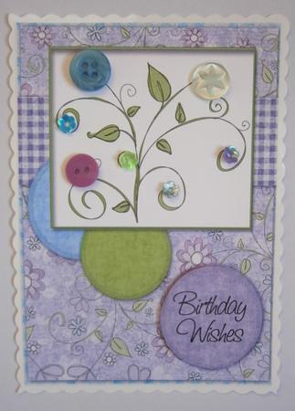 Add Your Own Buttons Card Front A5 Purple Floral Vine by Davina Rundle