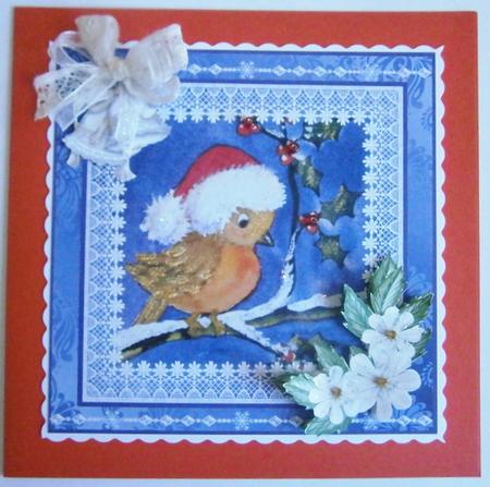8x8 Santa Robin in Snow Decoupage by Davina Rundle