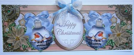 Blue Robin Bauble Happy Christmas Large Dl Decoupage Topper by Davina Rundle