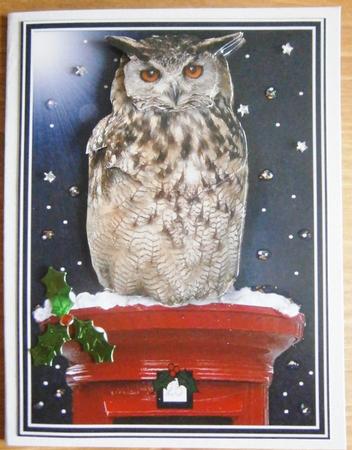 Eagle Owl on a Christmas Post Box 3D Decoupage by Davina Rundle