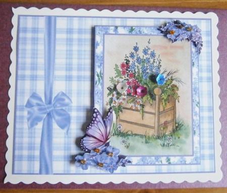 Tub of Flowers with Butterfly and Forget Me Nots by Davina Rundle