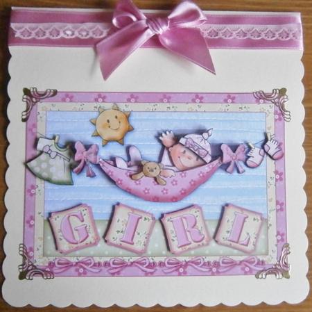 Baby Girl on Washing Line Topper & Decoupage by Davina Rundle