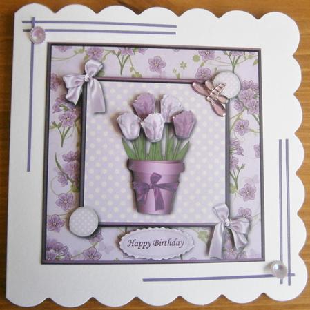 Lilac Tulips 6x6 Square Card Front with Decoupage by Davina Rundle
