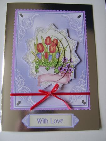Spring Window Box in Lavender and Red - 7x5" Card Front by Davina Rundle