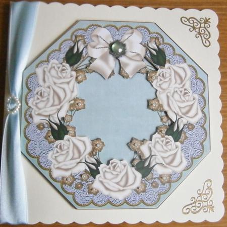Cream Roses Mint Octagon 8in Picture Shaker Frame by Davina Rundle