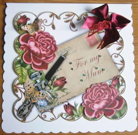 Dpink Roses for My Mum Ink Saver 8in Decoupage Topper by Davina Rundle