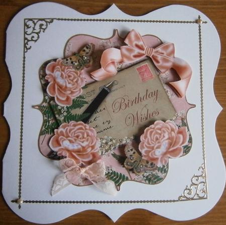 Peach Rose Birthday Wishes 6in Bracket Topper by Davina Rundle