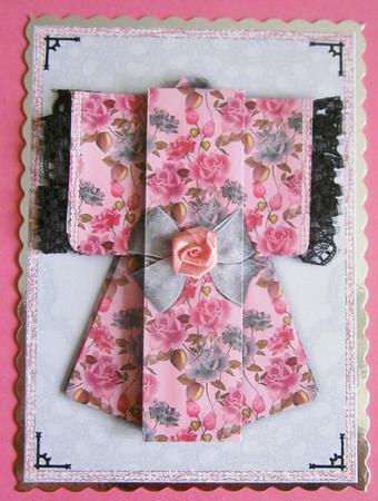A6 Summer Floral Kimono Card in Silver Decoupage by Davina Rundle