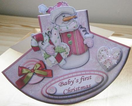Baby's First Christmas Over the Edge Wobble Card Pinksnowman by Davina Rundle