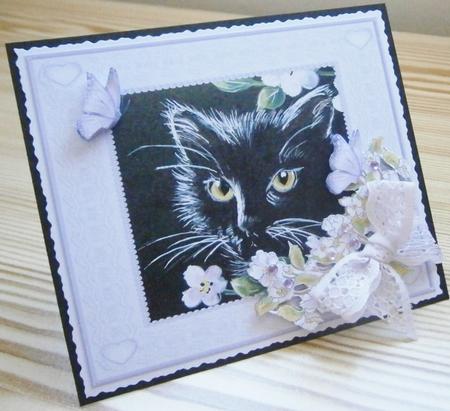 Black Cat and Apple Blossom Decoupage by Davina Rundle