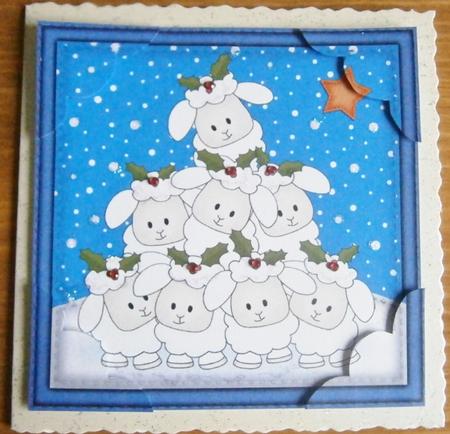 8 x 8 Xmas Cute Lambs Scalloped Corner Topper by Davina Rundle