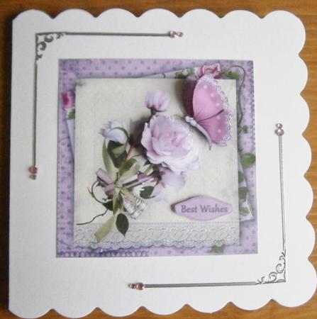 Pink Flowers and Butterfly Shabby Chic Get Well Card by Davina Rundle