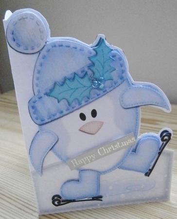 Xmas Skating Penguin Shaped Card with Decoupage by Davina Rundle