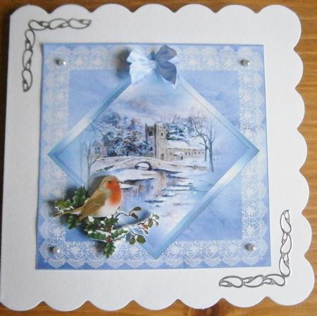 8x8 Church in Snow with Robin Decoupage Topper by Davina Rundle