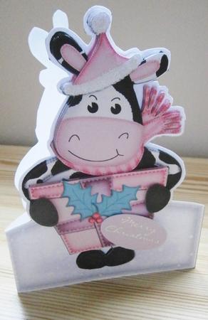 3D Xmas Milly Moo Cow Shaped Card with Decoupage by Davina Rundle