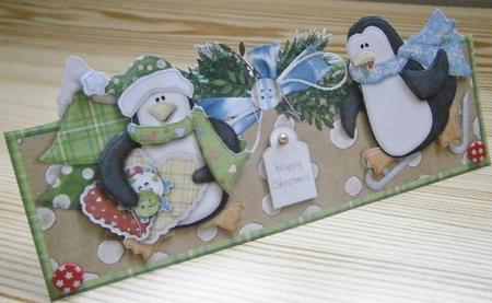 Christmas Penguins Over the Top Large Card by Davina Rundle
