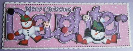 Large Dl Xmas Daughter with Snowmen Quick Card 3D Decoupage by Davina Rundle