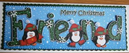 Large Dl Xmas Friend with Penguins Quick Card 3D Decoupage by Davina Rundle