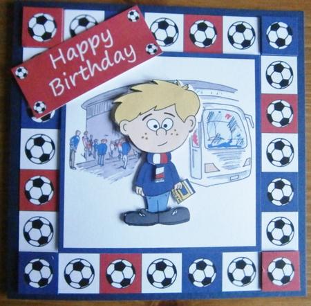 Little Football Fan (blue, Red & White) - 5in x 5in by Davina Rundle