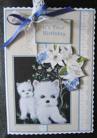 Black and White Westies with Lilies Decoupage by Davina Rundle