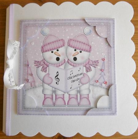 8 x 8 Xmas Singing Snowmen Scalloped Corner Topper by Davina Rundle