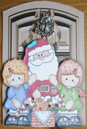 Santa with the Children by a Front Door by Davina Rundle