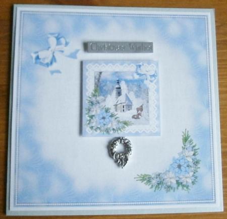 8x8 Ice Blue Snowy Church Scene Insert Plate by Davina Rundle