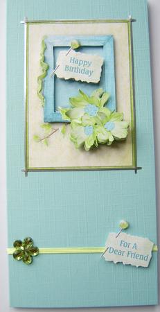 Frame & Flowers in Blue & Green - Card Front with Decoupage by Davina Rundle