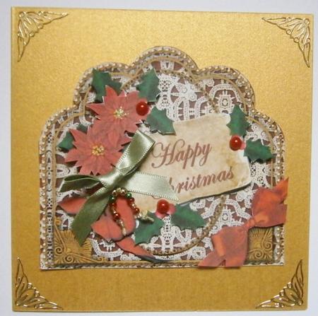 Red Poinsettia Happy Christmas Scallop Decoupage Topper by Davina Rundle