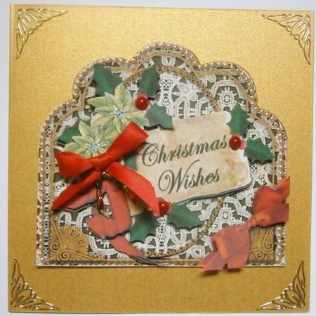 Olive Poinsettia Christmas Wishes Scallop Decoupage Topper by Davina Rundle