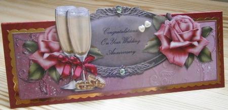 Champagne and Roses Anniversary Over the Top Large Card by Davina Rundle