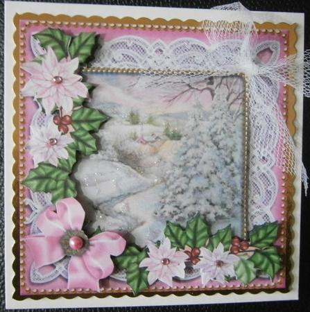 Pink Poinsettia Snowscene 2 Decoupage Step by Step Sheet by Davina Rundle