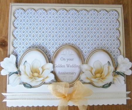 Cream Magnolia Gold Anniversary Large Dl Decoupage Card Kit by Davina Rundle