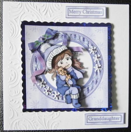 Christmas Girl with Kitten Purple by Davina Rundle