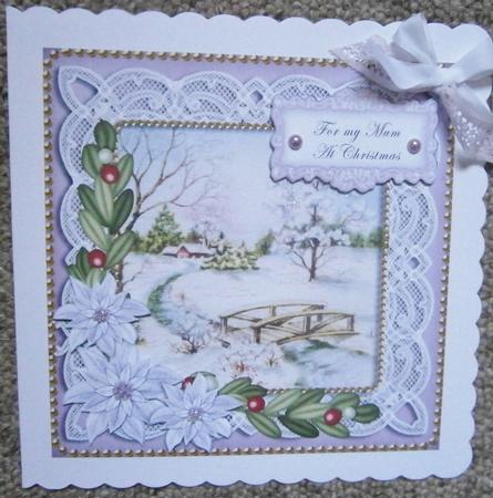 Lilac Snowscene Mum at Christmas 8in Sentiment Topper by Davina Rundle