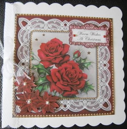 Red Roses Warm Wishes at Christmas 8in Sentiment Topper by Davina Rundle