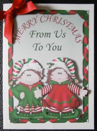 Brunette Elf Couple - Merry Christmas from Us to You by Davina Rundle