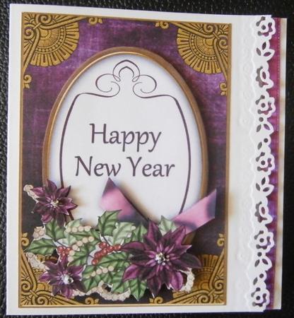 Purple Poinsettia Happy New Year Oval 7x5 Step by Step by Davina Rundle