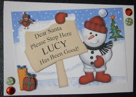 Xmas Snowman Lucy's Been Good A5 Quick Card 3D Decoupage by Davina Rundle