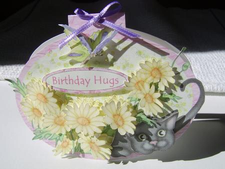 Puss, Flowers and Butterfly - Wobble Card with Decoupage by Davina Rundle