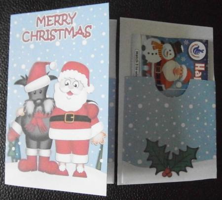Xmas Santa & Hamish Scottie Dog Lottery Wallet Card by Davina Rundle