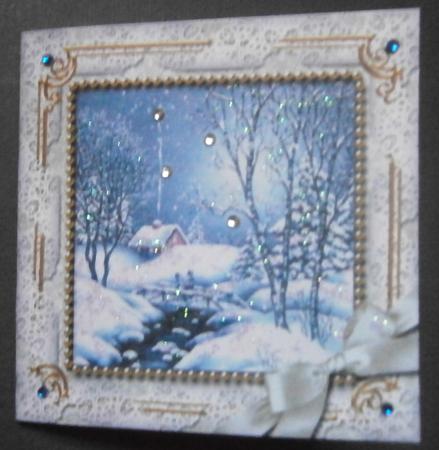 Blue Winter Walk 5in Square Folded Lace Picture Card by Davina Rundle